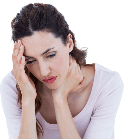 Transparent background woman having headache close-up expression
