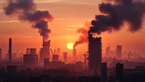 Urban Industrial Skyline with Smokestacks Emunders Twilight