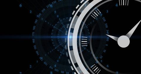 Futuristic Clock Overlay on Digital Data Stream - Download Free Stock Images Pikwizard.com