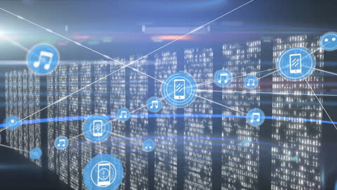 Digital Network of Connections with Data and Technology Icons