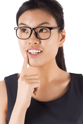 Transparent Confident Businesswoman Wearing Glasses Smiling Thinking