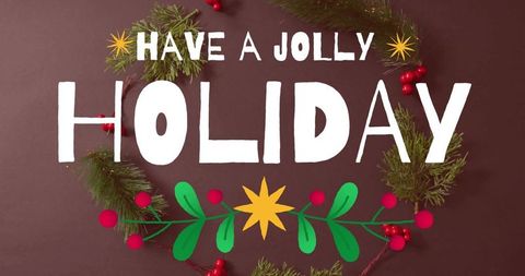 Handpainted holiday lettering featuring pine sprig wreath and festive berries