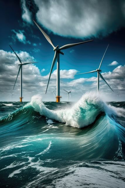 Offshore Wind Turbines with Massive Ocean Waves Under Dramatic Sky - Download Free Stock Images Pikwizard.com