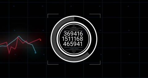 Futuristic Data HUD Dashboard with Concentric Interface and Neon Line Chart Visualization