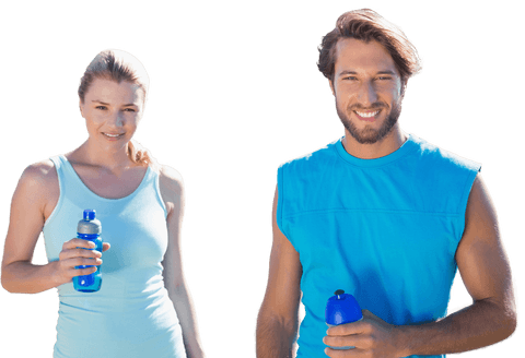 active sports couple with water bottles on transparent background - Download Free Stock Videos Pikwizard.com