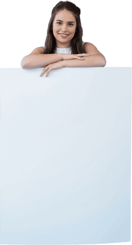 Smiling Woman Holding Blank Cardboard on Transparent Background - Download Free Stock Videos Pikwizard.com