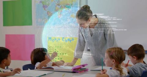 Diverse Classroom with Teacher Guiding Young Students in Learning Activity