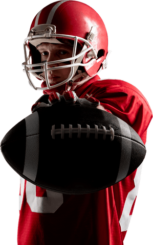 Confident american football player in transparent gear