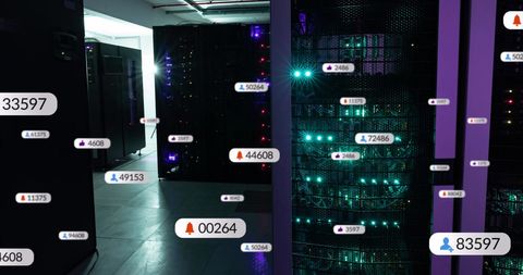 Notification Icons Overlay on Data Servers Indicating Network Activity - Download Free Stock Images Pikwizard.com