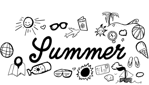 Transparent summer text with fun holiday icons