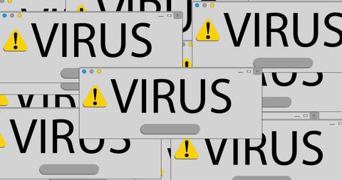 Multiple virus warning pop-ups displaying on computer screens
