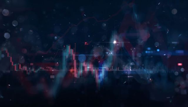 Holographic finance dashboard displaying candlestick charts and futuristic visualization