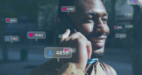 Social Media Engagement Overlays With Man Using Smartphone