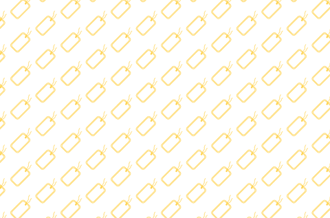 Row-like pattern of yellow tags on transparent background
