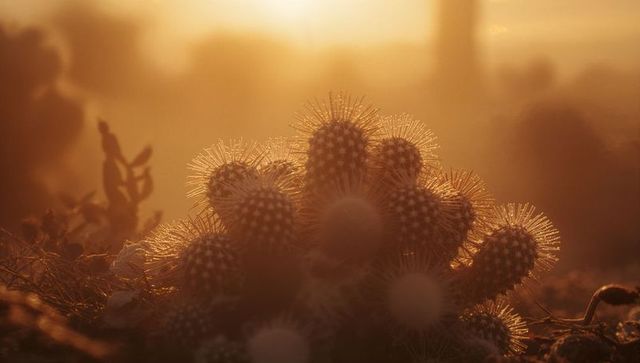 Radiating Cactus Cluster in Golden Desert Light