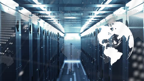 Futuristic Global Network in Server Room