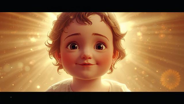 Enchanted Toddler Face with Ethereal Golden Glow
