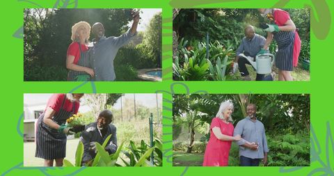 Happy Senior Couple Gardening Together in Lush Garden