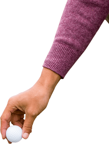 Caucasian male golfer holding ball on transparent background