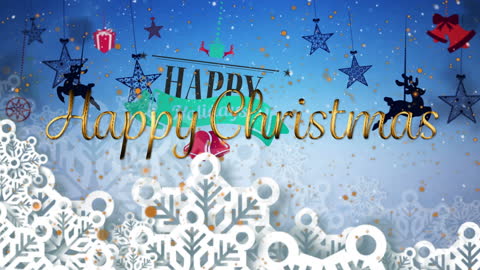 Merry Christmas Festive Greeting with Snowflakes and Stars