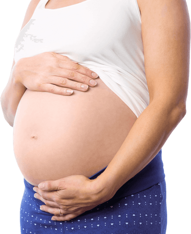 Transparent Pregnant Woman Embracing Baby Bump Side View