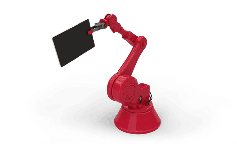industrial red robotic arm holding transparent digital tablet display - Download Free Stock Videos Pikwizard.com