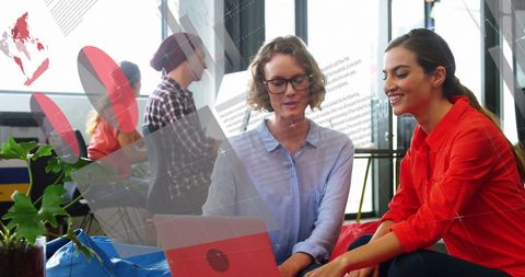Diverse Women Analyzing Data with Overlayed Technology Interface