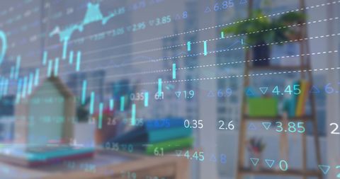 Abstract Financial Data Overlaid on Modern Office