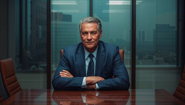 Confident executive in modern boardroom