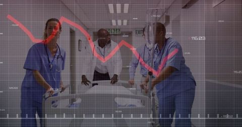 Medical team navigating hospital corridor with urgency