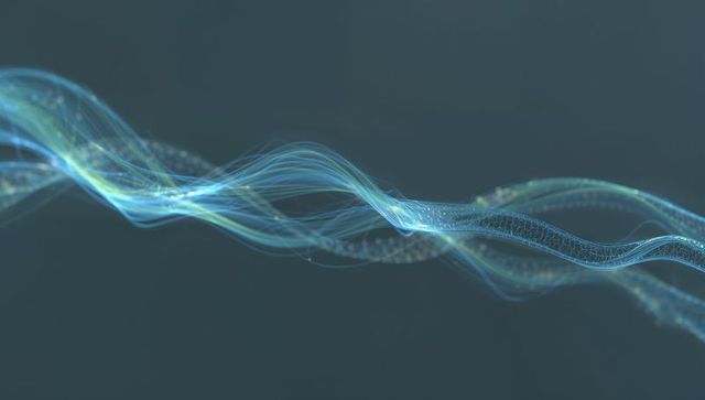 Glowing Digital Light Ribbons Weaving Through Dark Space with Mesh Particles and Lattice