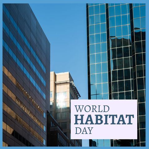 Modern Cityscape on World Habitat Day Celebration Background - Download Free Stock Templates Pikwizard.com
