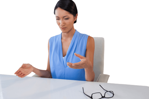 Transparent Businesswoman Gesturing at Table with Glasses - Download Free Stock Videos Pikwizard.com
