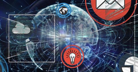 Global digital network connections with cloud and email icons