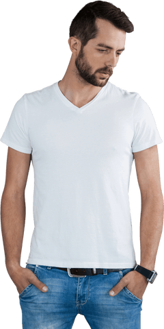 thoughtful male model in white t-shirt standing against transparent background - Download Free Stock Videos Pikwizard.com