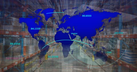 Digital World Map Overlay in Modern Warehouse