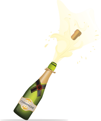 Champagne bottle popping with cork on transparent background