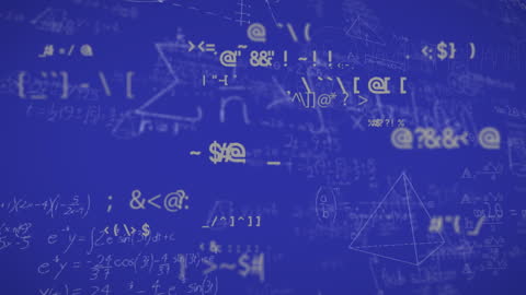 Abstract Mathematical Equations and Symbolic Projections on Blue Background