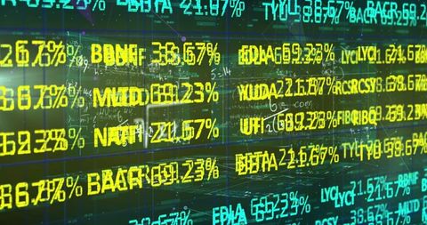 Stock market data display with tickers and percentages