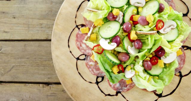 Healthy Mixed Vegetable Salad with Fresh Ingredients on Wooden Table - Download Free Stock Images Pikwizard.com