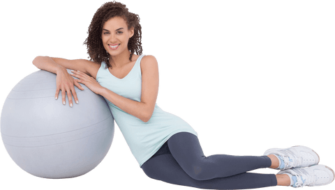 joyful young woman relaxing with transparent exercise ball - Download Free Stock Videos Pikwizard.com