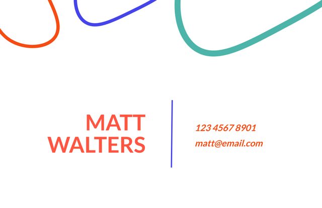 This business card template features a modern and bold design with striking colors and dynamic lines. The layout offers clear display of name, contact number, and email, ensuring easy readability and professional appeal. Ideal for corporate settings, networking events, and professional marketing purposes. Customizable to fit various industries and personal branding needs.