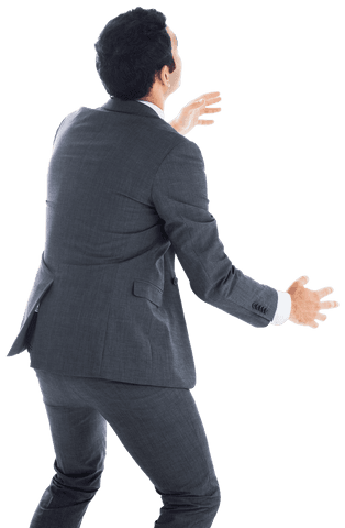 Energetic businessman gesturing on transparent background