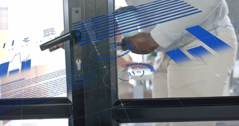 Businessman joining meeting with digital data interfaces