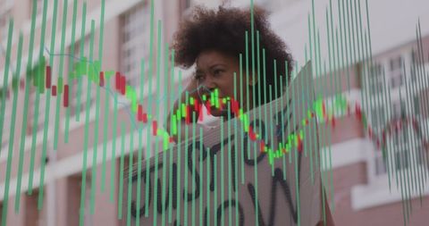 Dynamic Protest Symbolizing Economic Trends: Woman with Financial Graph Overlay