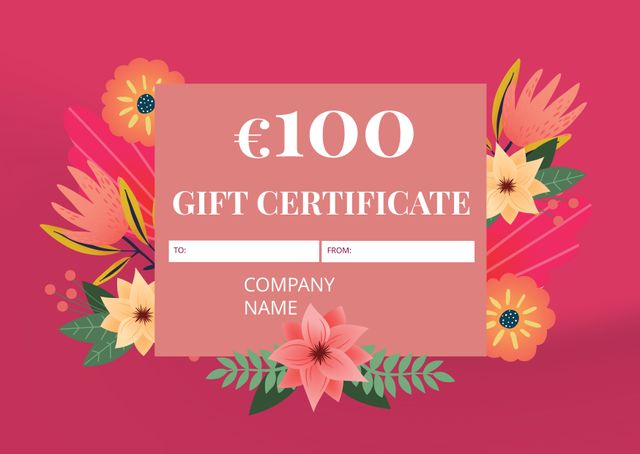 This floral themed gift certificate template is perfect for retailers looking to offer incentives and special occasion promotions. Featuring a vibrant floral design, it comes with customizable fields for recipient and sender information. Ideal for holidays, birthdays, and other celebrations, it can be downloaded, edited digitally, or printed for physical use.