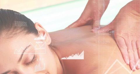 Receiving digital wellness spa massage with data overlay for relaxation and recovery