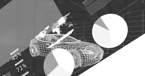Futuristic car wireframe in data visualization environment