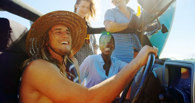 Joyful Friends Enjoying Summer Road Trip in Convertible - Download Free Stock Images Pikwizard.com