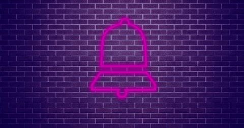 Neon Pink Bell on Purple Brick Wall - Download Free Stock Images Pikwizard.com